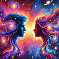 a spiritual surreal image of a man and woman as soulmates