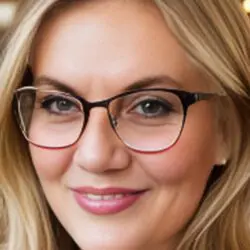 Psychic Cindy has blonde hair with a parted fringe. She's wearing glasses.