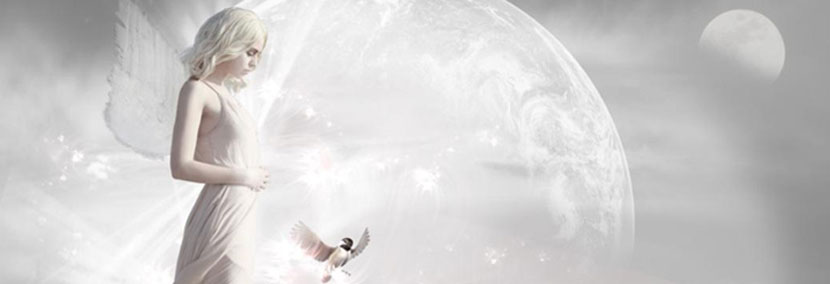 image of beautiful guardian angel on silver moon