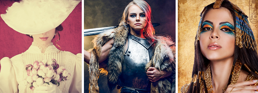 a 19th century woman, a viking woman with blond hair and an egyptian goddess representing a past life. Ancestral Healing