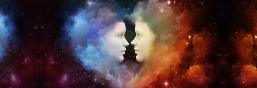 image of two love souls looking at each other in a dream