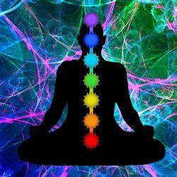 image of the chakras on meditating silhouette