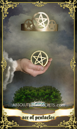 image of a hand holding the ace of pentacles sign