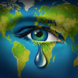 image of eye crying with the earth background