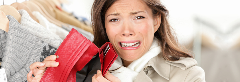 image of crying woman with an empty purse