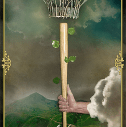 image of a bat and crown representing the Ace of Wands