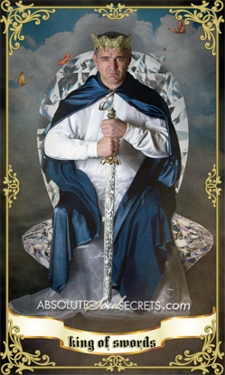 image of a king sitting on a throne representing the king of swords tarot card