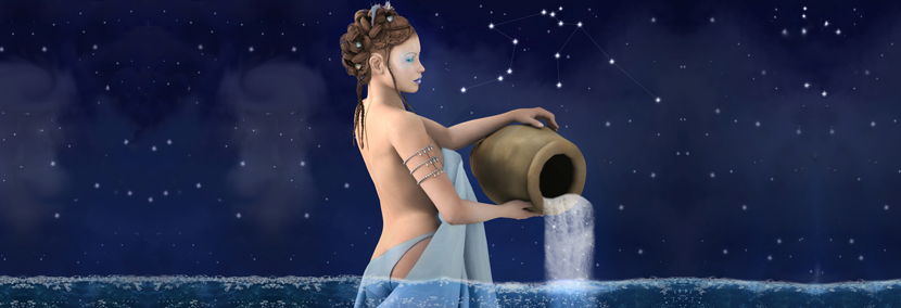 image of aquarius starsign with women holding a water pitcher
