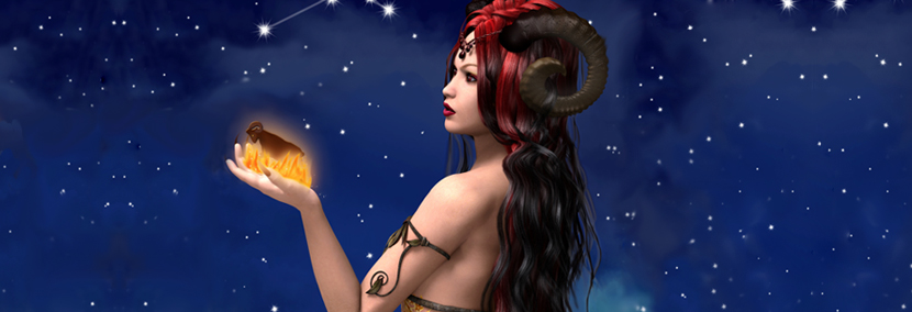image of aries starsign woman with a ram in her hand