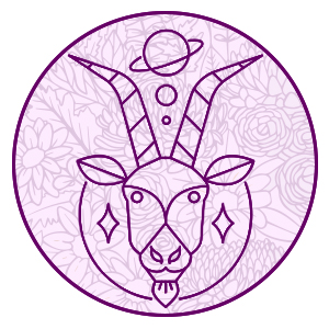 capricorn the goat symbol on a purple filligree background representing capricorn 2024