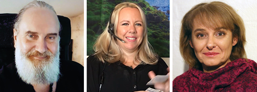 images of our psychics laurence with a beard, lisa talking on the phone and dionne with short brown hair