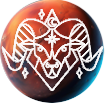 a white ram on a bright red planet mars representing the ruling planet of star sign aries