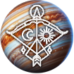 a bow and arrow on a bright blue and white planet jupiter representing the ruling planet of star sign sagittarius