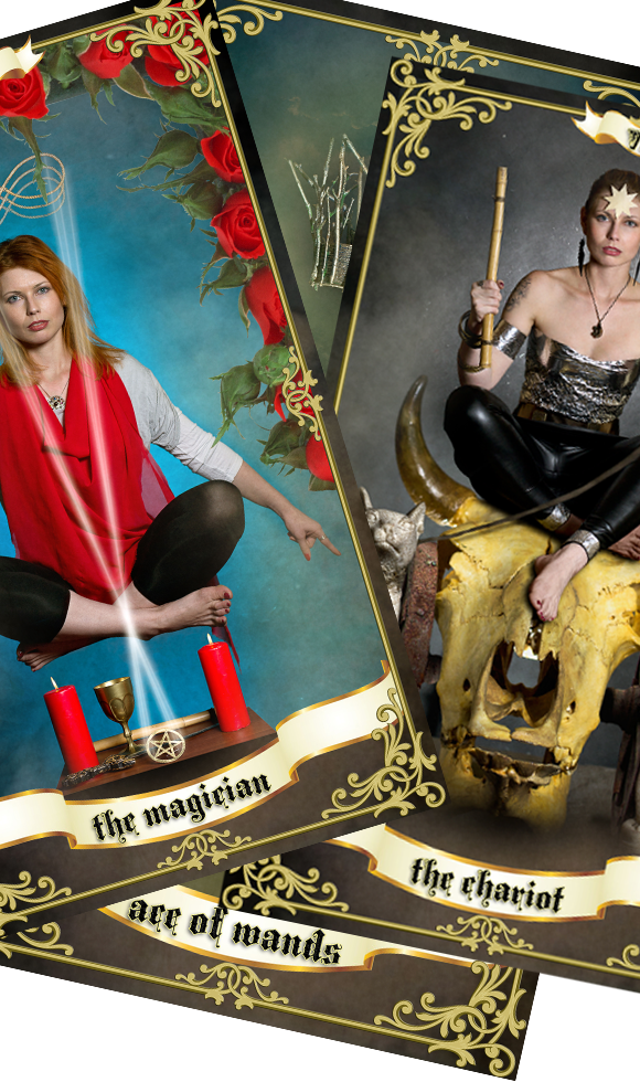 the magician and the chariot tarot cards with beautiful border