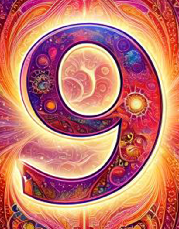 a number 9 in kaleidoscope pink and orange colors