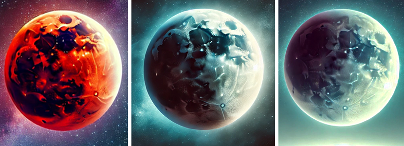 3 beautiful lunar eclipses on a bright galaxy sky