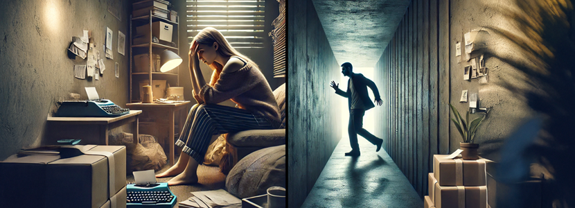 a young woman with head in hands feeling frustrated and a man feeling trapped under uranus retrograde energy