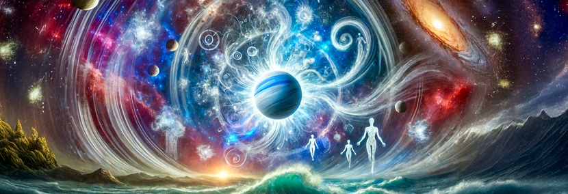 concept image of planet uranus cosmic rebel surrounded by swirls and surreal images