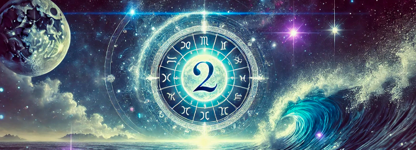 A mystical digital banner featuring a glowing full moon over a shimmering ocean. The Cancer zodiac symbol emerges from the waves, while a celestial astrology wheel with all twelve signs glows softly in the cosmic sky. Twinkling stars and cosmic swirls enhance the ethereal, spiritual atmosphere in shades of silver, blue, and violet.