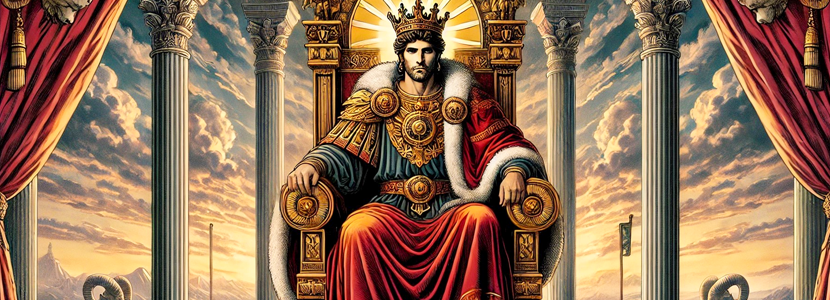 Can you create a 16:9 image conveying that the tarot card The Emperor resonates for people who are a life path number 4 in numerology. In Tarot. If they are a number 4, their Tarot card is The Emperor (Card IV). Just like The Emperor builds a strong foundation for his kingdom, 4&rsquo;s thrive when creating order and security in their life. They are the ones people rely on, the steady force that keeps everything grounded.