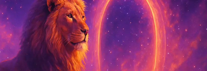 Orange Lion in pink and purple dimension