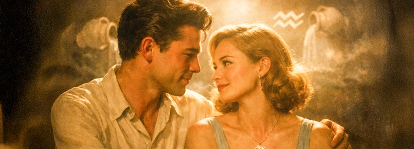 Aquarius love and relationships horoscope 2026 image showing a couple sharing an intimate moment, representing emotional connection, honesty and evolving partnerships.