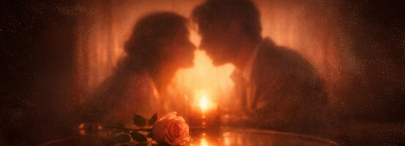 Romantic couple silhouetted by candlelight, symbolising love and relationships in the Aries horoscope