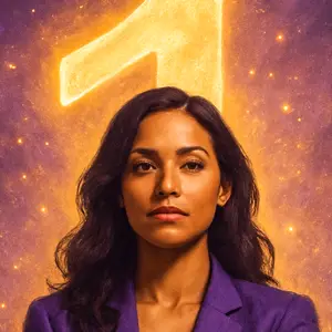 Confident woman with illuminated number 1 representing Personal Year 1 themes of leadership and fresh starts