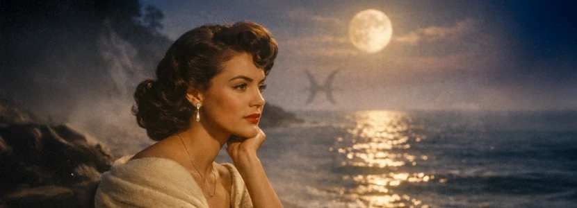 Pisces Horoscope 2026 woman in a vintage cinematic setting, symbolising intuition, reflection and emotional depth for the year ahead.