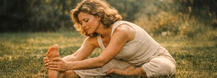 Taurus health and well-being horoscope image of a woman stretching outdoors